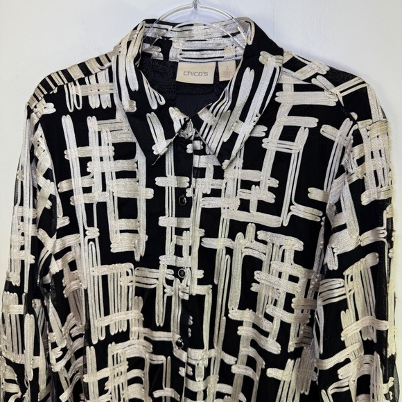 Chico's Soutache Ribbon Button Down long Sleeve Blouse Size 3 Office Mature - Picture 7 of 11